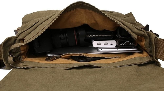Vintage Militärleder Leinwand Laptop-Tasche Messenger-Taschen Medium