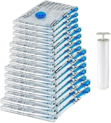 Amazon Basics Vakuum-Komprimierung Reißverschluss-Storage-Taschen mit Handpumpe, mittlere, 5-Pack, weiß, Himmelblau