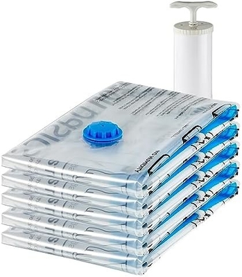 Amazon Basics Vakuum-Komprimierung Reißverschluss-Storage-Taschen mit Handpumpe, mittlere, 5-Pack, weiß, Himmelblau