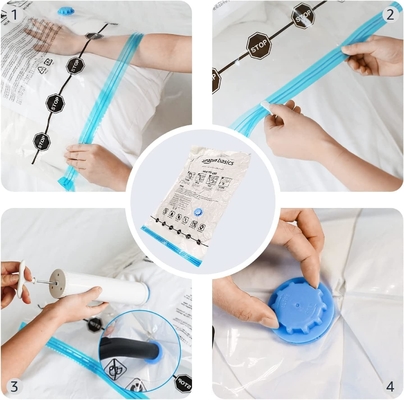 Amazon Basics Vakuum-Komprimierung Reißverschluss-Storage-Taschen mit Handpumpe, mittlere, 5-Pack, weiß, Himmelblau