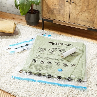 Amazon Basics Vakuum-Komprimierung Reißverschluss-Storage-Taschen mit Handpumpe, mittlere, 5-Pack, weiß, Himmelblau