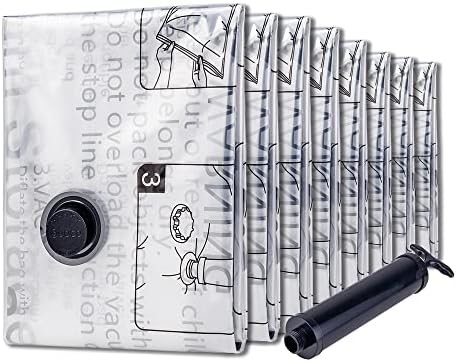 SUOCO 8 mittlere Vakuumspeicherbeutel, Raum spart Taschen mit Reisehandpumpe, Kompressionsluftdichte Versiegelungsbeutel für Kleidung