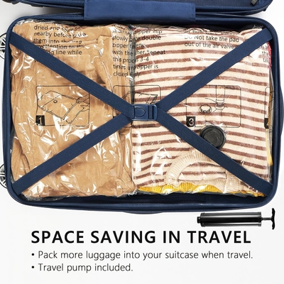 SUOCO 8 mittlere Vakuumspeicherbeutel, Raum spart Taschen mit Reisehandpumpe, Kompressionsluftdichte Versiegelungsbeutel für Kleidung