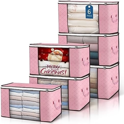 90L große Lagertaschen, 6 Packungen Kleidung Lagertaschen Klappschrank-Organisatoren Lagertaschen mit verstärktem Griff