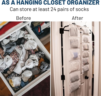 Hängender Schrank-Organisator mit Taschen, 2-Pack Socken-Organisatoren zum Waschen und Trocknen, Lagertaschen können Socken organisieren,