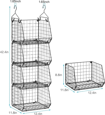 X-COSRACK 4 TIER Klappschrank-Organisator, Kleiderregale mit 5 S-Haken, Wandmontage und Kabinett Draht Lagerung Korbbehälter,