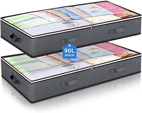 Budding Joy 90L Unterbett-Speicherbehälter, Schrank-Organisatoren und Lagerbehälter, klappbare Unterbett-Speicherbeutel für