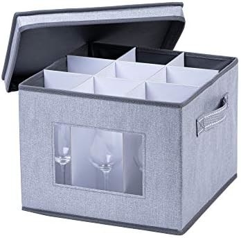 VENO 2 Pack Wine Glass Storage Box mit Deckel und Griff, Glaswaren, China Organizer, ideal zum Bewegen, Transport.