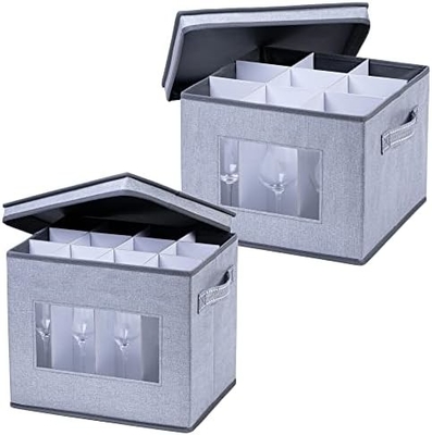 VENO 2 Pack Wine Glass Storage Box mit Deckel und Griff, Glaswaren, China Organizer, ideal zum Bewegen, Transport.