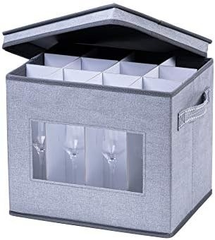 VENO 2 Pack Wine Glass Storage Box mit Deckel und Griff, Glaswaren, China Organizer, ideal zum Bewegen, Transport.