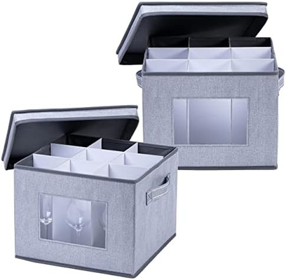 VENO 2 Pack Wine Glass Storage Box mit Deckel und Griff, Glaswaren, China Organizer, ideal zum Bewegen, Transport.