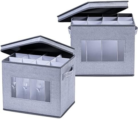 VENO 2 Pack Wine Glass Storage Box mit Deckel und Griff, Glaswaren, China Organizer, ideal zum Bewegen, Transport.