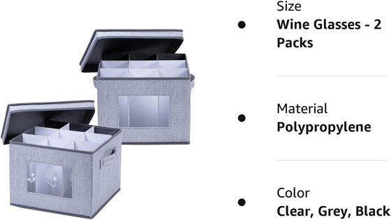 VENO 2 Pack Wine Glass Storage Box mit Deckel und Griff, Glaswaren, China Organizer, ideal zum Bewegen, Transport.