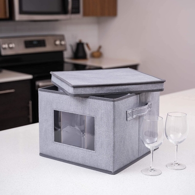 VENO 2 Pack Wine Glass Storage Box mit Deckel und Griff, Glaswaren, China Organizer, ideal zum Bewegen, Transport.
