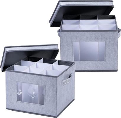 VENO 2 Pack Wine Glass Storage Box mit Deckel und Griff, Glaswaren, China Organizer, ideal zum Bewegen, Transport.