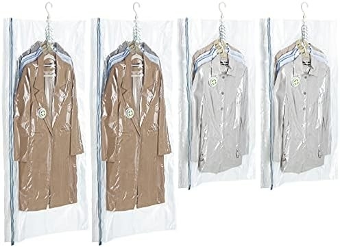 TAILI Hängende Vakuumspeicherbeutel Raum spart Taschen, Satz von 4 (2 lang, 2 kurz), klare Vakuumsiegelbeutel für Kleidung