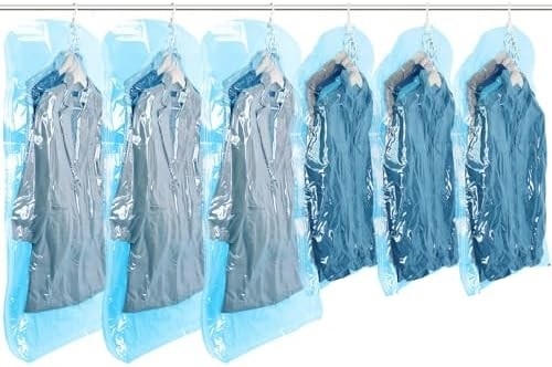 TAILI Hängende Vakuumspeicherbeutel Raum spart Taschen, Satz von 4 (2 lang, 2 kurz), klare Vakuumsiegelbeutel für Kleidung
