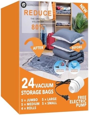 12 VAKUUM-SPACKEN (3 X JUMBO, 3 X LARGE, 3 X MEDIUM, 3 X SMALL), mit Raum sparen