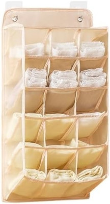 3D NEUE HANGENDE KLEIDER-ORGANISATOR mit 3D-MESH-Taschen, Wandregal Kleiderschrank HANGENDE Lagertasche (BEIGE-2PACK)