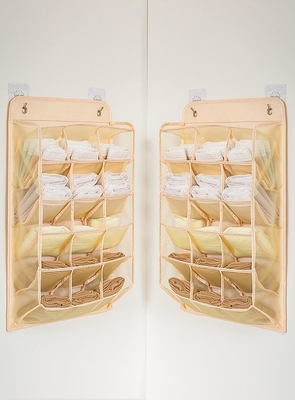 3D NEUE HANGENDE KLEIDER-ORGANISATOR mit 3D-MESH-Taschen, Wandregal Kleiderschrank HANGENDE Lagertasche (BEIGE-2PACK)