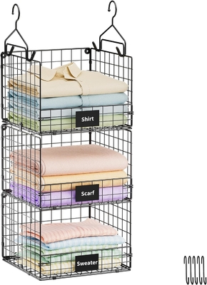 Sonyabecca 3-Tier Hängende Schrank-Organisator mit Namensschild, Kleider Hängende Regale 5 S Haken, Wandmontage & Schrank