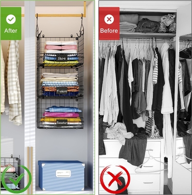 Sonyabecca 3-Tier Hängende Schrank-Organisator mit Namensschild, Kleider Hängende Regale 5 S Haken, Wandmontage & Schrank