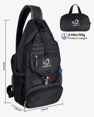 WATERFLY Packbar KLEINER KREISENFÜGER Sling Rucksack Schulter Brusttasche Tagesack für Wandern Reisen