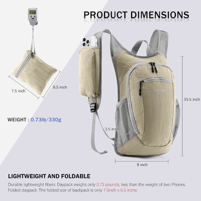 10L Kleiner Reisetasche Reisetasche Tagestasche Leichtgewicht Packable Rucksack für Frauen Männer ((Beige)
