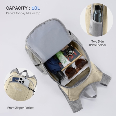 10L Kleiner Reisetasche Reisetasche Tagestasche Leichtgewicht Packable Rucksack für Frauen Männer ((Beige)