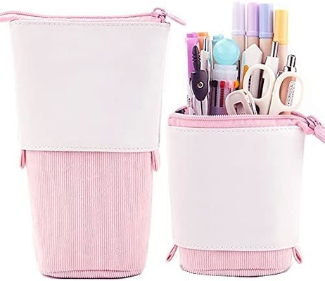 Teleskopische Bleistifttasche Stifthalter Schreibwarenkoffer, PU Corduroy Stand-up Rückziehbare Transformator Tasche Farbiger Organisator,