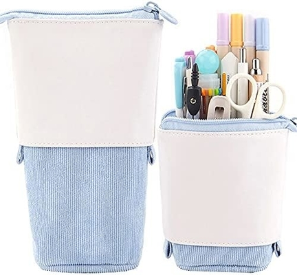 Teleskopische Bleistifttasche Stifthalter Schreibwarenkoffer, PU Corduroy Stand-up Rückziehbare Transformator Tasche Farbiger Organisator,
