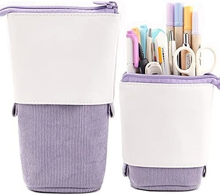 Teleskopische Bleistifttasche Stifthalter Schreibwarenkoffer, PU Corduroy Stand-up Rückziehbare Transformator Tasche Farbiger Organisator,