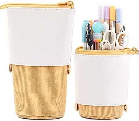 Teleskopische Bleistifttasche Stifthalter Schreibwarenkoffer, PU Corduroy Stand-up Rückziehbare Transformator Tasche Farbiger Organisator,