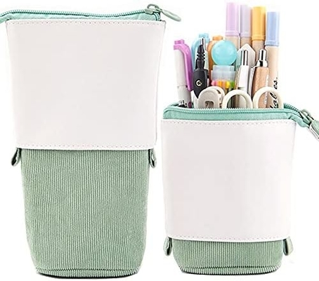 Teleskopische Bleistifttasche Stifthalter Schreibwarenkoffer, PU Corduroy Stand-up Rückziehbare Transformator Tasche Farbiger Organisator,