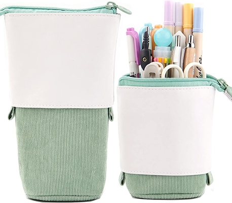 Teleskopische Bleistifttasche Stifthalter Schreibwarenkoffer, PU Corduroy Stand-up Rückziehbare Transformator Tasche Farbiger Organisator,