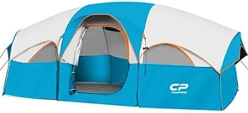 CAMPROS CP Zelt für 8 Personen Campingzelt Wetterbeständig Familienzelt 5 große Maschenfenster, doppelte Schicht, geteilt