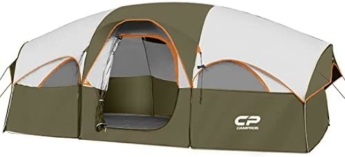 CAMPROS CP Zelt für 8 Personen Campingzelt Wetterbeständig Familienzelt 5 große Maschenfenster, doppelte Schicht, geteilt