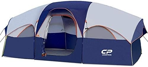 CAMPROS CP Zelt für 8 Personen Campingzelt Wetterbeständig Familienzelt 5 große Maschenfenster, doppelte Schicht, geteilt