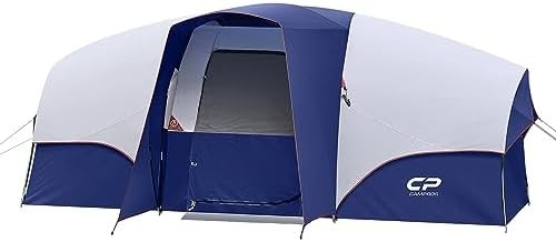 CAMPROS CP Zelt für 8 Personen Campingzelt Wetterbeständig Familienzelt 5 große Maschenfenster, doppelte Schicht, geteilt