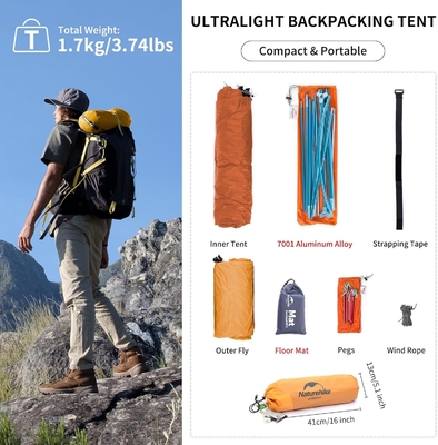 Naturhike Cloud-Up 1 Person Zelt Leichtgewicht Rucksackzelt für einen Mann, wasserdichtes Ultraleichtes Einzelpersonenzelt, Do
