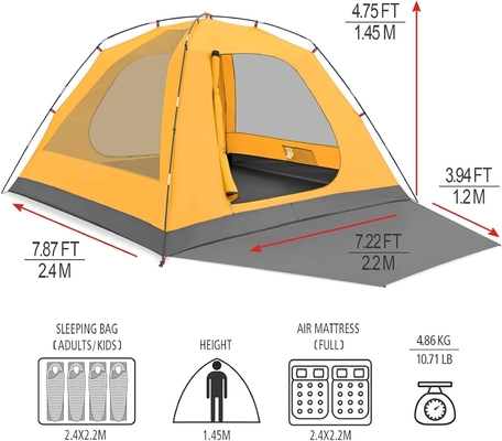 KAZOO 2/4 Personen Campingzelt Außenwasserdicht Großfamilienzelte 2/4 Personen Einfache Einrichtung Zelt mit Veranda Doppelschicht