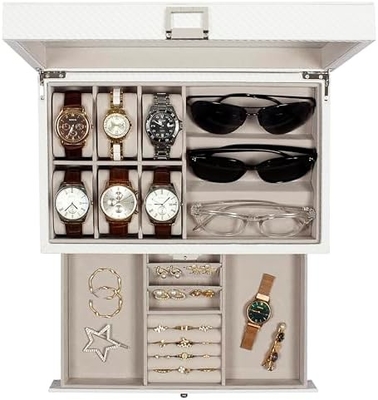 GUKA Uhr Box 12 Slot Uhr Display Organisator Leder Schmuckkoffer Schublade Glas Geburtstag für Männer Frauen, Kind Ehemann