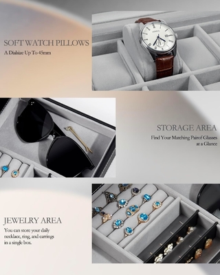 GUKA Uhr Box 12 Slot Uhr Display Organisator Leder Schmuckkoffer Schublade Glas Geburtstag für Männer Frauen, Kind Ehemann