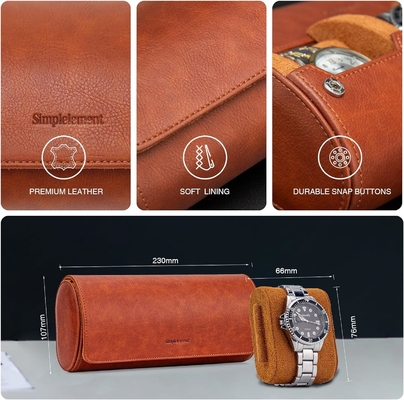Reisetasche, Uhrenrolle für 3 Uhren, Premium-Falschleder, Geschenkverpackung