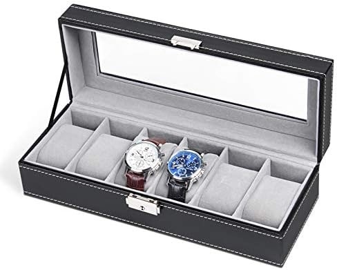 NEX 6 Slots Uhr Box Organisator für Männer, Schwarze Uhr Halter Stand Display Lagerkase