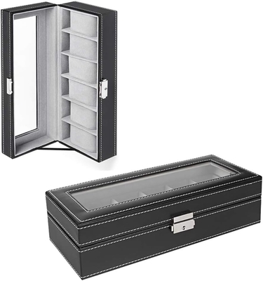 NEX 6 Slots Uhr Box Organisator für Männer, Schwarze Uhr Halter Stand Display Lagerkase