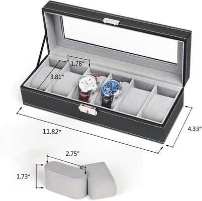 NEX 6 Slots Uhr Box Organisator für Männer, Schwarze Uhr Halter Stand Display Lagerkase