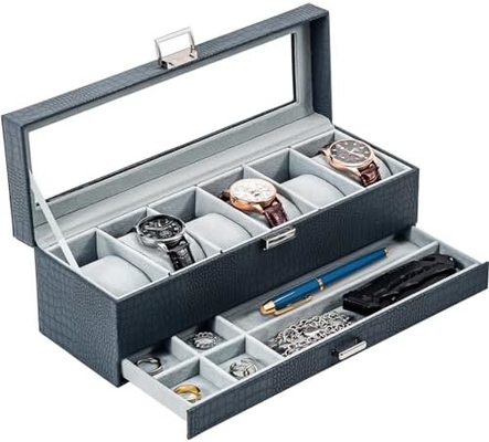ProCase Uhr Box Organisator für Männer, 6 Slot Uhr Display Case mit Schublade, Vatertagsgeschenk Herrenuhr Halter Uhr