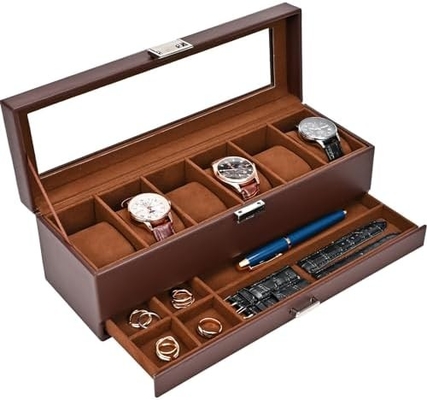 ProCase Uhr Box Organisator für Männer, 6 Slot Uhr Display Case mit Schublade, Vatertagsgeschenk Herrenuhr Halter Uhr