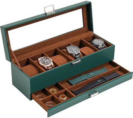 ProCase Uhr Box Organisator für Männer, 6 Slot Uhr Display Case mit Schublade, Vatertagsgeschenk Herrenuhr Halter Uhr